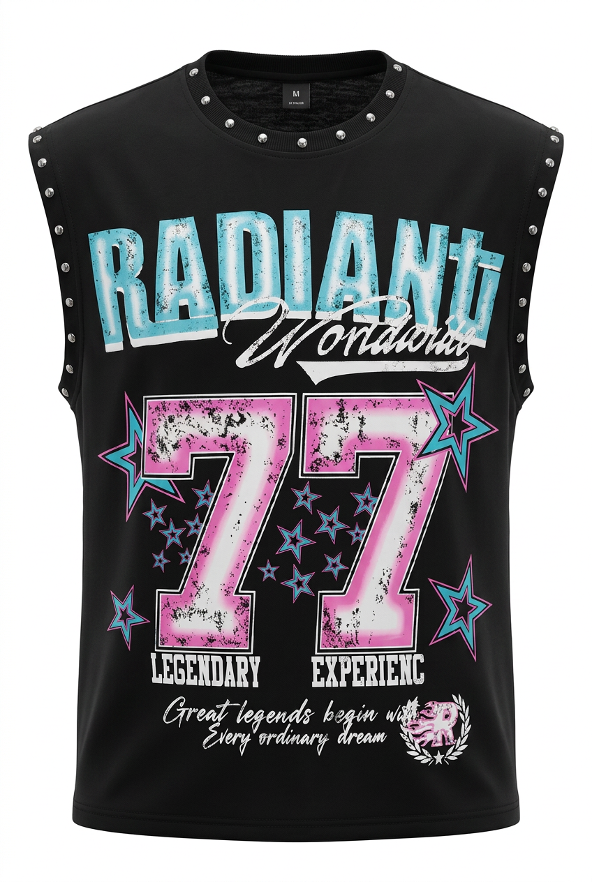 Aqua and pink Retro studded tee