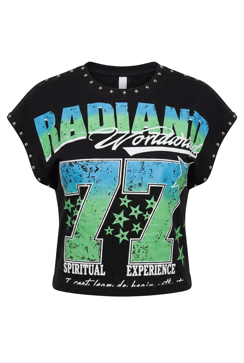 Black retro studded tee