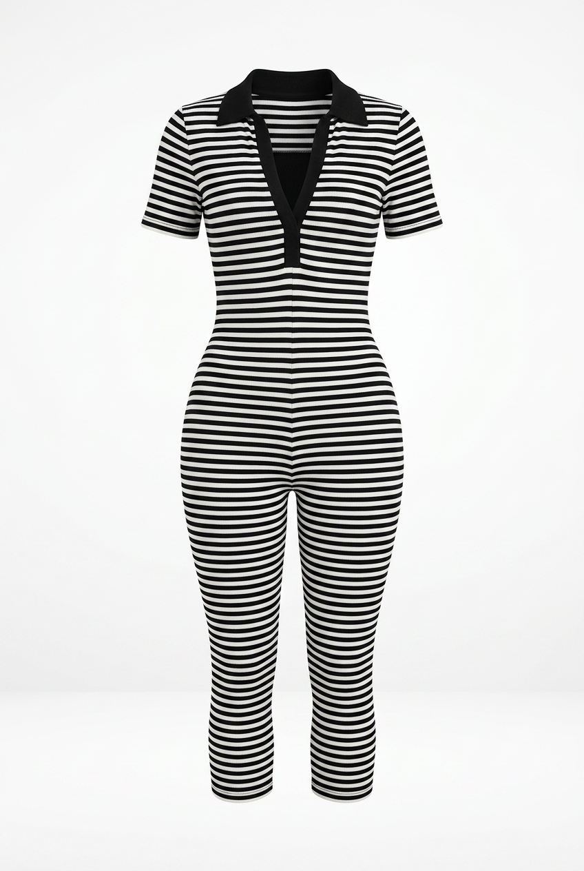Stripped short sleeve jumpsuit